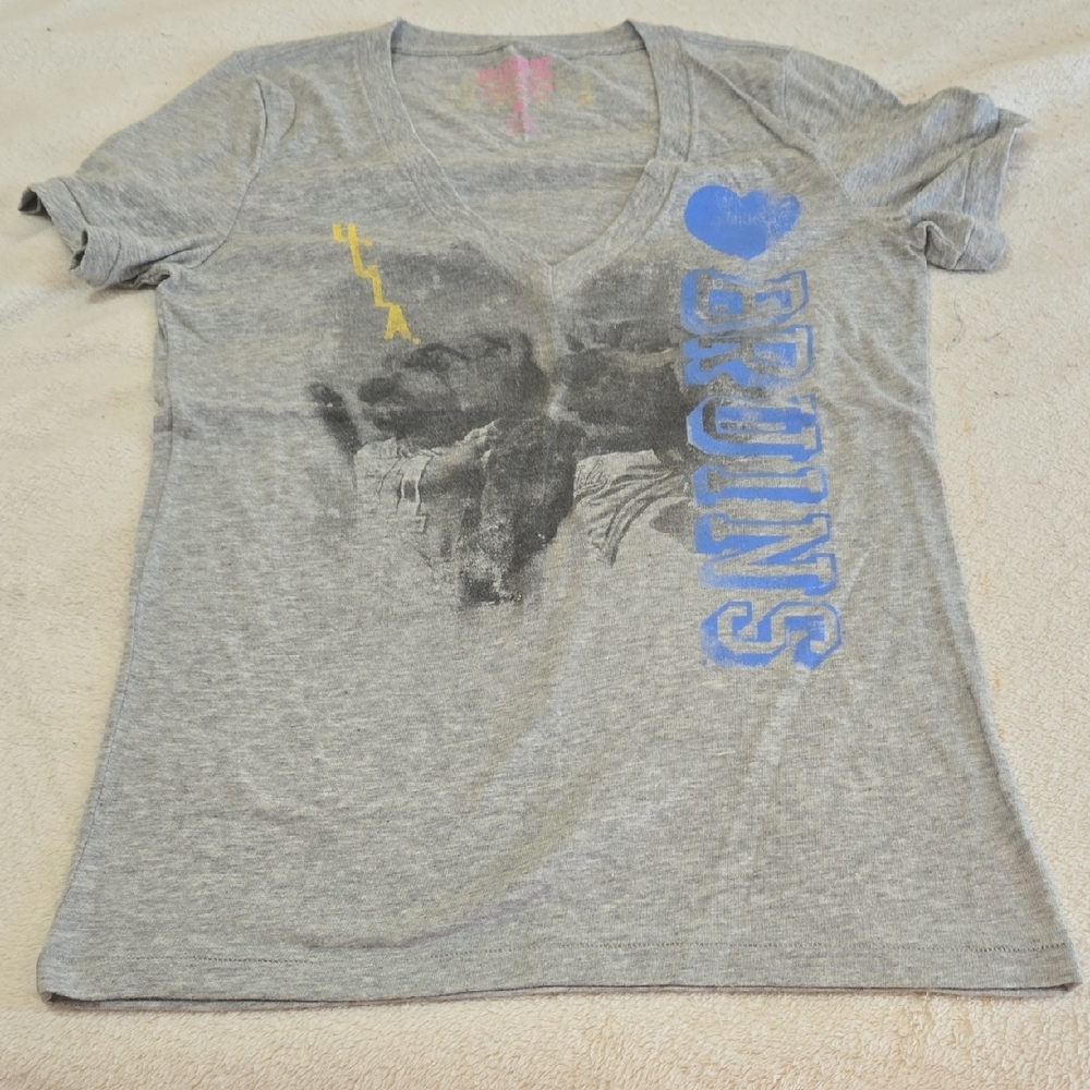 Gray Graphic V-Neck Women's Top
